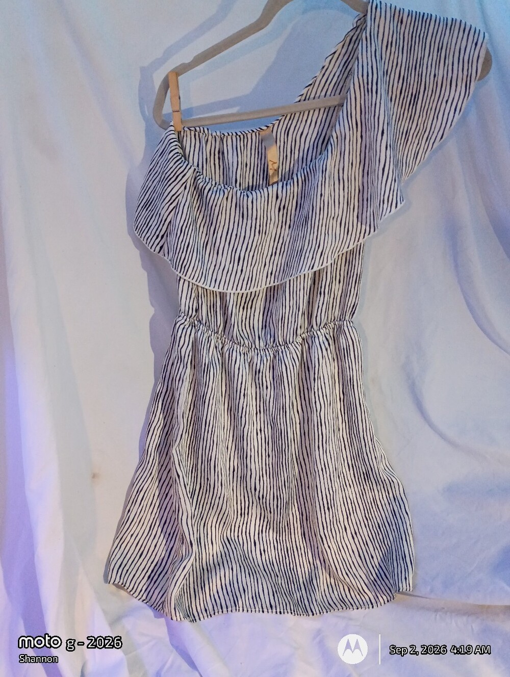 Off-Shoulder Black and White Striped Women’s Dress